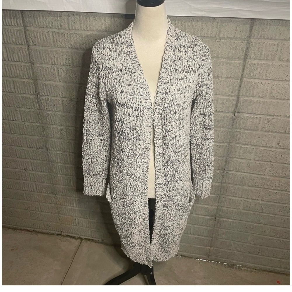 RIPE Chunky Knit Long Cardigan Sweater Black‎ White Speckled XS Pockets Cozy